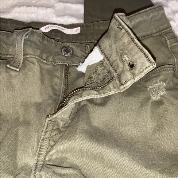 Levis Womens 535 Super Skinny Jeans Olive Distressed Stretch Low Rise Size 27 - Picture 5 of 11